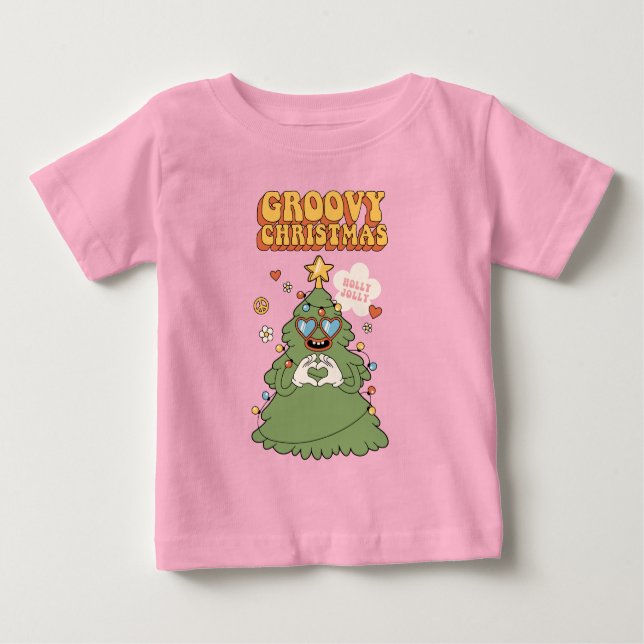 Camiseta De Bebé Groovy Christmas Tree - Holly Jolly Vibes (Anverso)