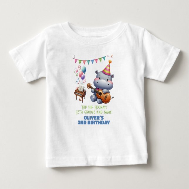 Camiseta De Bebé "Groovy Hippo Cumpleaños Bash Bonanza!" Invitación (Anverso)