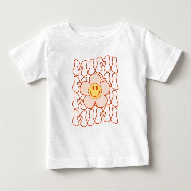 Camiseta De Bebé Groovy Mimi Happy Face Smile Cute Daisy Flower Gra (Anverso)