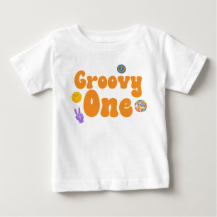 Camiseta De Bebé Groovy One Retro 70's Cumpleaños 1 Naranja 
