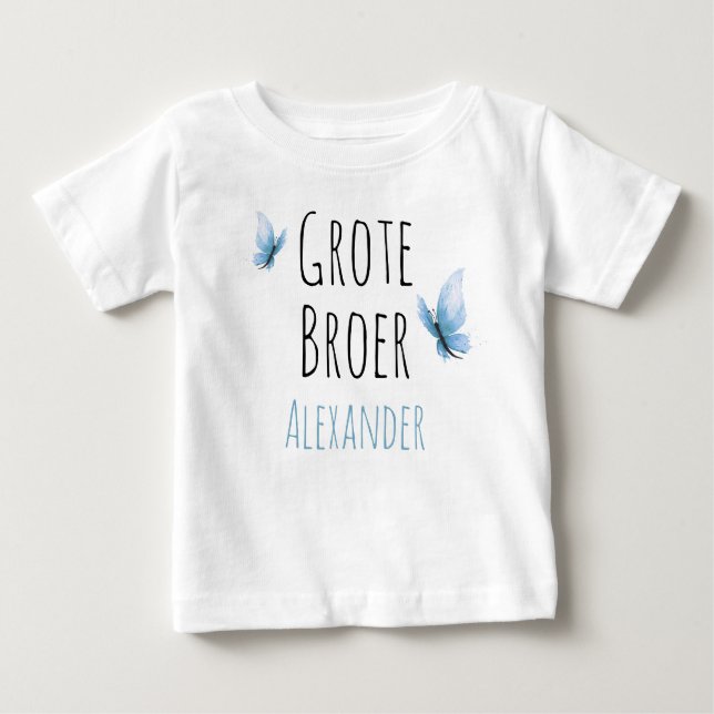 Camiseta De Bebé Grote broer aanpasbaar naam met waterkleur vlinder (Anverso)