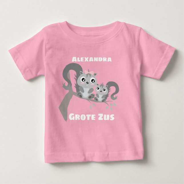 Camiseta De Bebé Grote zus aanpasbaar naam conoció eekhoorntjes bab (Anverso)