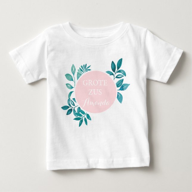 Camiseta De Bebé Grote zus aanpasbaar naam met waterkleur floras (Anverso)