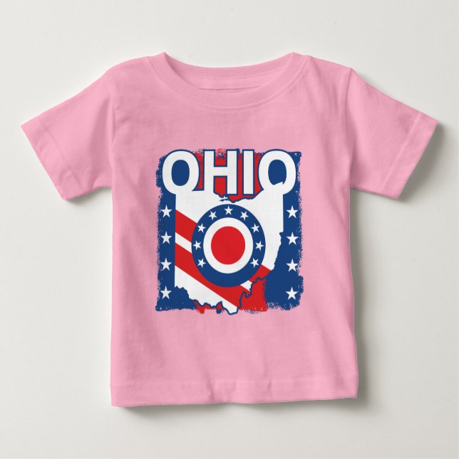 Camiseta De Bebé Grunge patriótico rojo blanco y azul Ohio (Anverso)