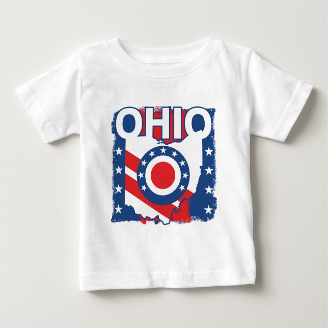 Camiseta De Bebé Grunge patriótico rojo blanco y azul Ohio (Anverso)