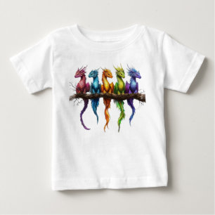 Camiseta De Bebé Grupo de arcoíris de dragones bebés sobre negro