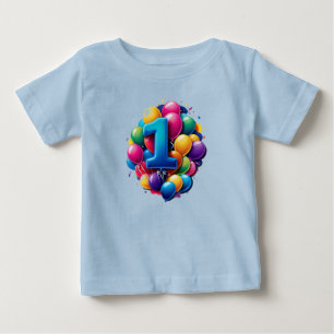 Camiseta De Bebé Grupo de Globos Vibrantes con Gran Número Uno