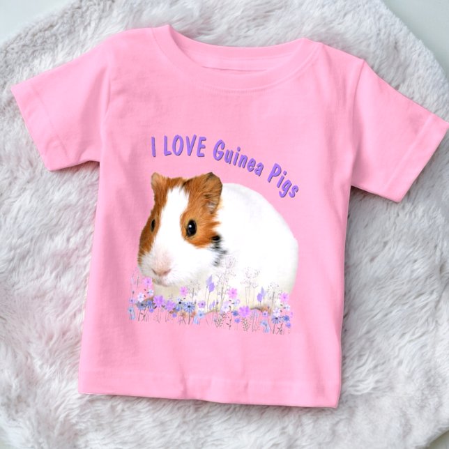 Camiseta De Bebé Guau, me encanta Guinea Cerdos Personalizado Blanc (front tee cute guinea pig design with template text)