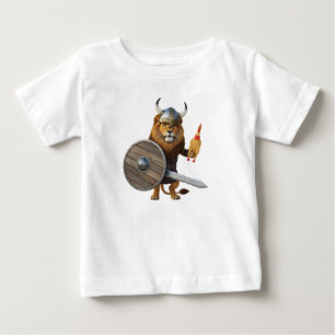 Camiseta De Bebé Guerrero León Vikingo Divertido con Escudo y Pollo
