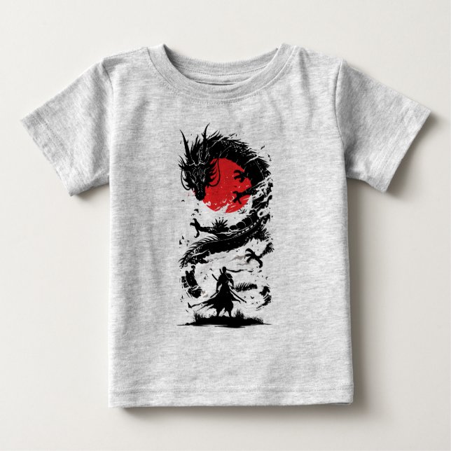Camiseta De Bebé Guerrero Samurái y Batalla de Dragones (Anverso)