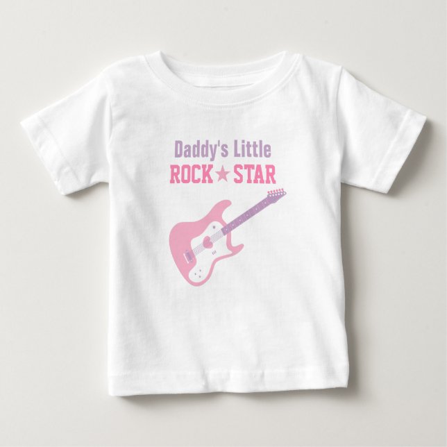 Camiseta De Bebé Guitarra Rosa Estrella De Rock De Papi Para Niñas  (Anverso)