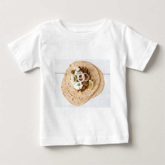 Camiseta De Bebé Gyros pita con aceitunas coleslaw de tzatziki y fe (Anverso)
