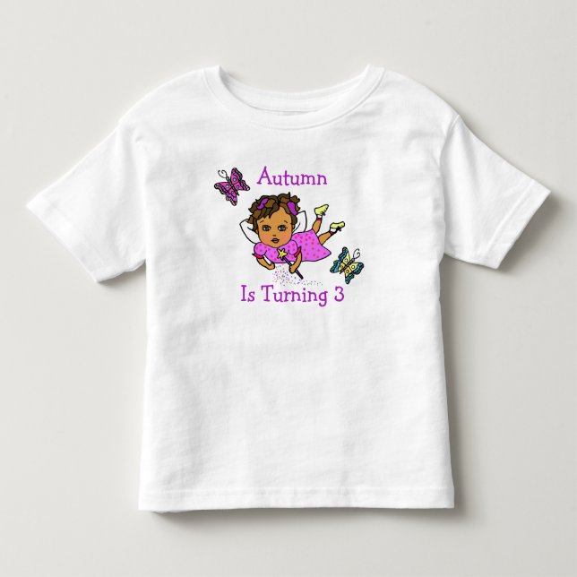 Camiseta De Bebé Hada de Cumpleaños y Mariposas Edad y Nombre (Anverso)