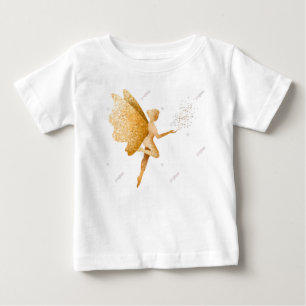 Camiseta De Bebé Hada Dorada con Varita Mágica y Estrellas Brillant