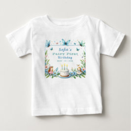 Camiseta De Bebé Hada Mariposa Pastel Azul - Primer Cumpleaños