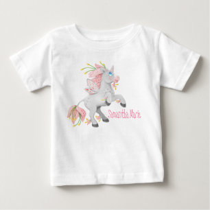 Camiseta De Bebé Hada Unicornio de Flor de Crianza Bonita con Orquí