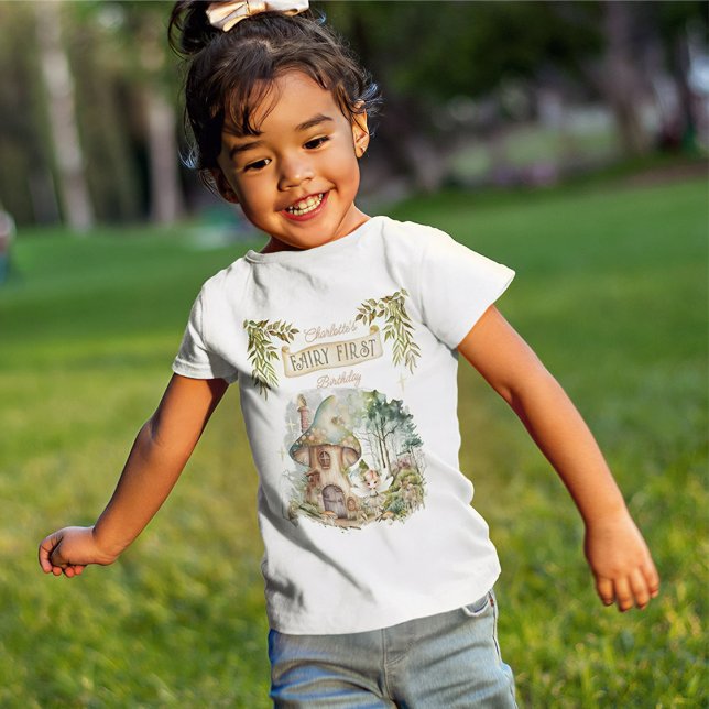 Camiseta De Bebé Hadas Primeros Animales Woodland hongos Primer cum (Fairy First Woodland Animals Mushrooms Girl's 1st Birthday T-Shirt)