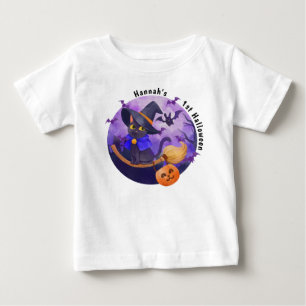Camiseta De Bebé Halloween Bebé Gato Encantador Bruja Nombre Person