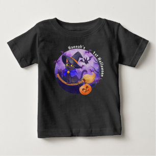 Camiseta De Bebé Halloween Bebé Gato Encantador Bruja Nombre Person