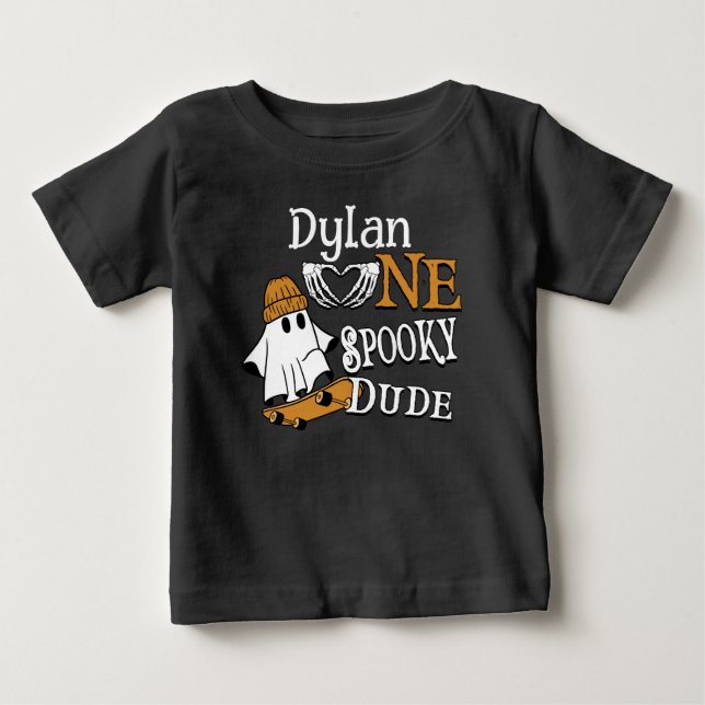 Camiseta De Bebé Halloween Black One Spooky Dude 1er cumpleaños (Anverso)