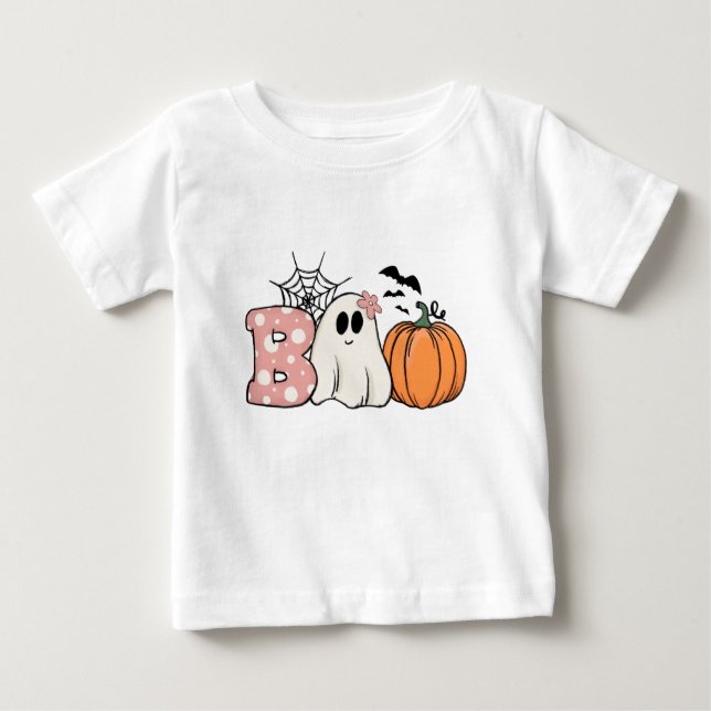 Camiseta De Bebé Halloween Boo Ghost Pumpkin Bats Cobweb (Anverso)