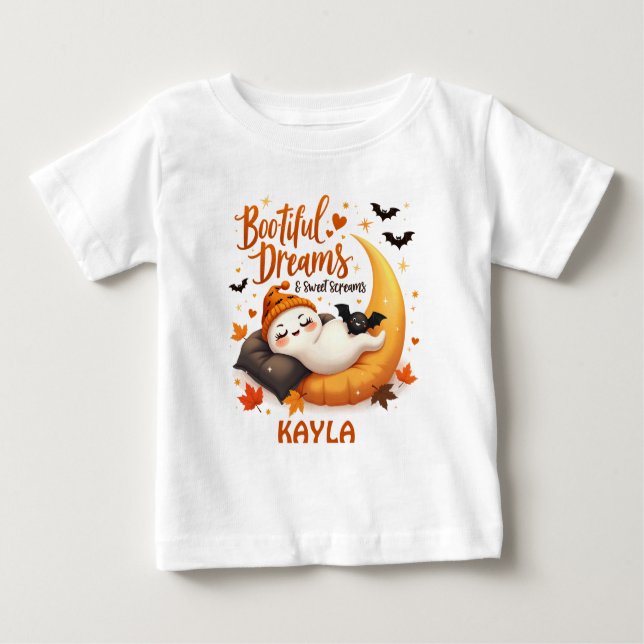 Camiseta De Bebé Halloween Bootiful Dreams Cute Ghost Sweet Grits (Anverso)