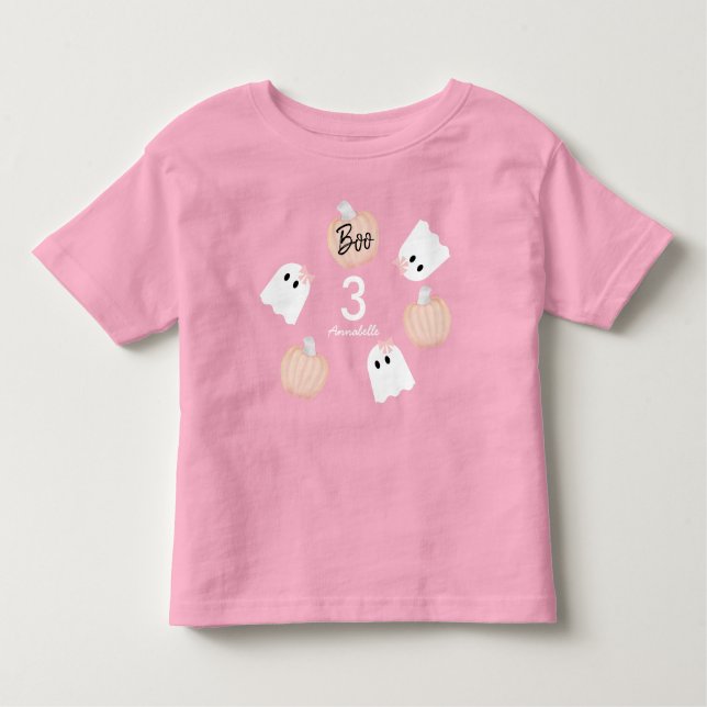 Camiseta De Bebé Halloween Chica fantasma Calabaza cumpleaños rosad (Anverso)