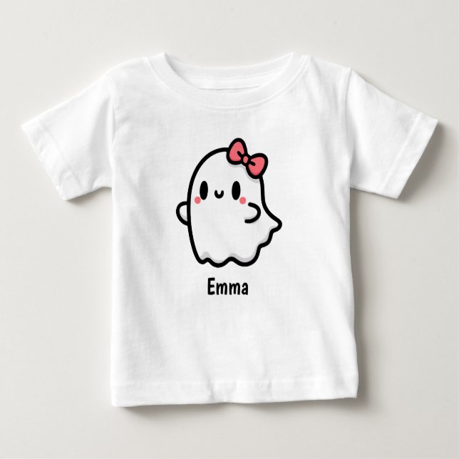 Camiseta De Bebé Halloween con nombre personalizado de fantasma de  (Anverso)