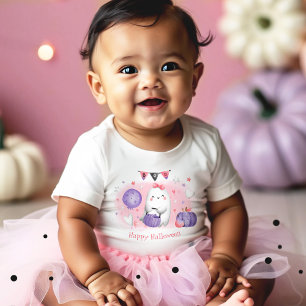 Camiseta De Bebé Halloween Cute Ghost Boo Nombre Chica Púrpura Rosa