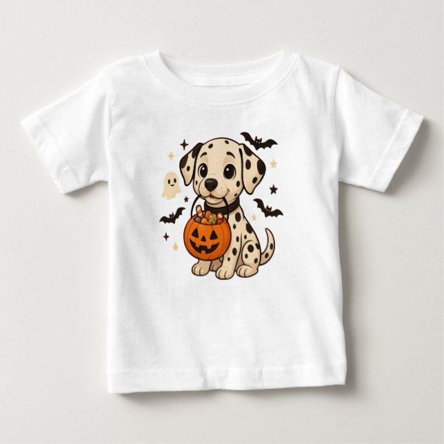 Camiseta De Bebé Halloween Dalmatian Dog Trick or Treth (Anverso)