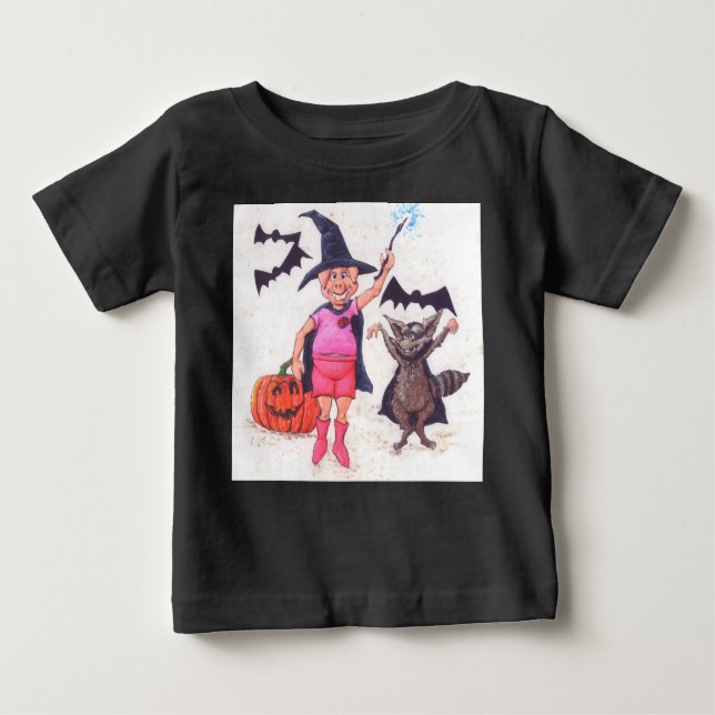 Camiseta De Bebé Halloween del cerdo y el mapache (Anverso)