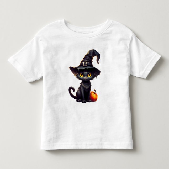 Camiseta De Bebé Halloween del gato negro y la calabaza (Anverso)