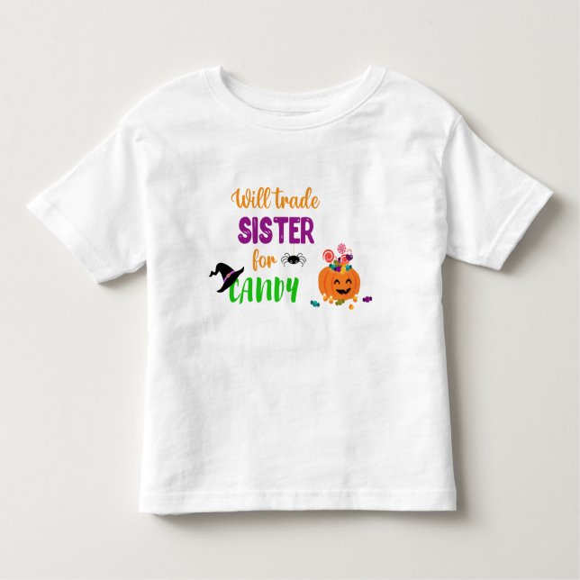 Camiseta De Bebé Halloween divertida hará comercio con una hermana  (Anverso)