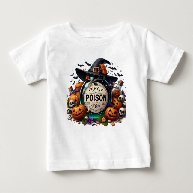 Camiseta De Bebé Halloween envenenamiento con nombre de niños (Anverso)