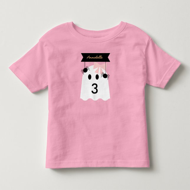 Camiseta De Bebé Halloween Ghost Chica Pink Ribbon Cumpleaños (Anverso)