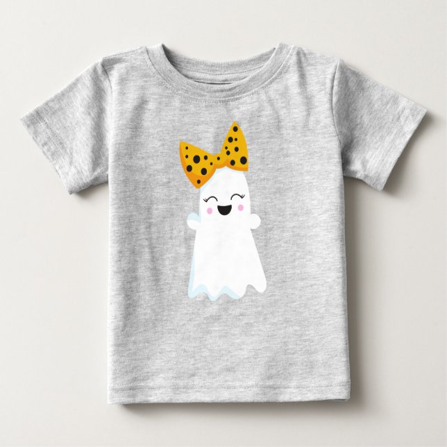 Camiseta De Bebé Halloween, Ghost, Ribbon, Bow, Boo, Truco O Tratam (Anverso)