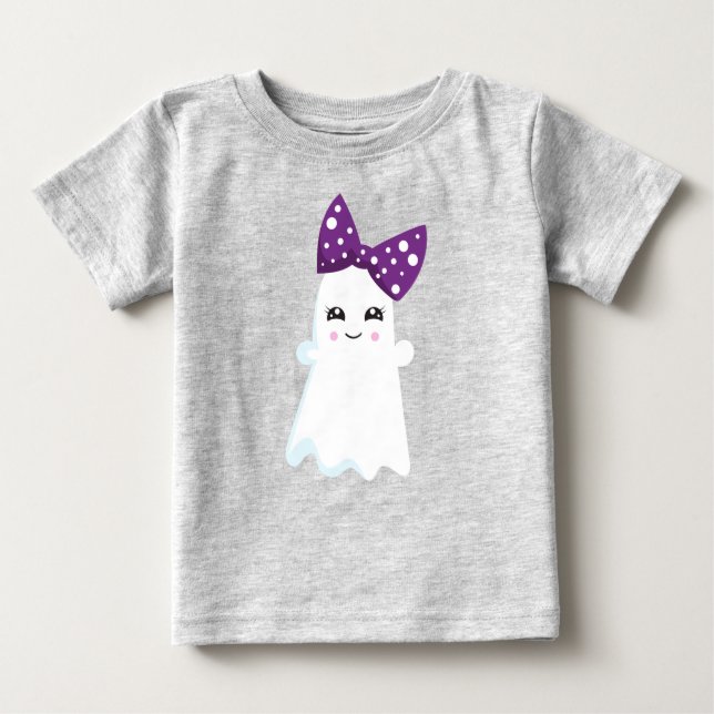 Camiseta De Bebé Halloween, Ghost, Ribbon, Bow, Trick O Trete, Boo (Anverso)
