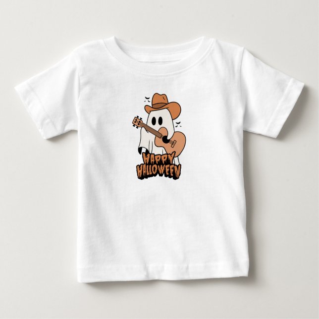 Camiseta De Bebé Halloween | Guitarra De Fantasma | Halloween 2024 (Anverso)