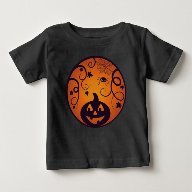 Camiseta De Bebé Halloween Jack o linterna cara de calabaza y araña (Anverso)