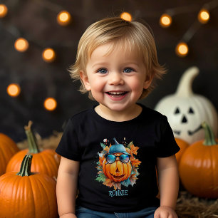 Camiseta De Bebé Halloween, Naranja de calabaza de color personaliz