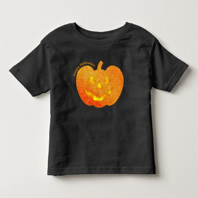 Camiseta De Bebé Halloween Naranja Purpurina Calabaza (Anverso)