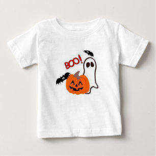 CAMISETA DE BEBÉ HALLOWEEN T SHIRT BOO NIÑOS SUPERIOR NEGRO Y BLAN