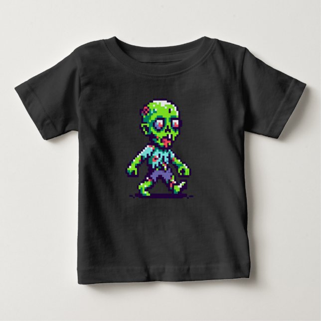 Camiseta De Bebé Halloween zombie divertido de 8 bits (Anverso)
