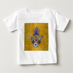 Camiseta De Bebé Hamsa Hearts Flores: Arte Opal sobre Oro