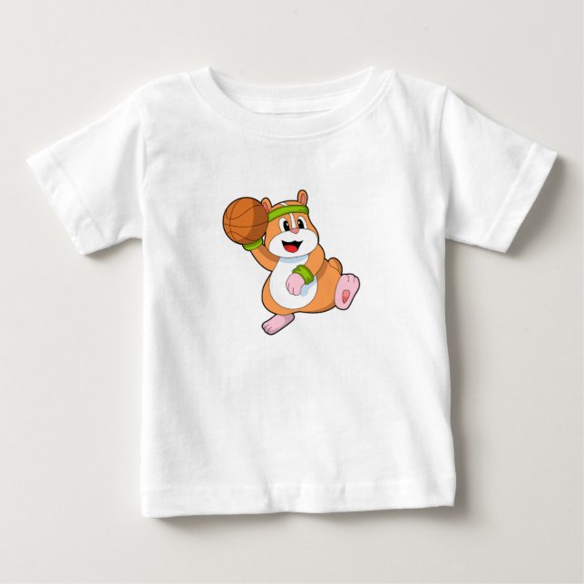 Camiseta De Bebé Hamster como jugador de baloncesto con baloncesto (Anverso)