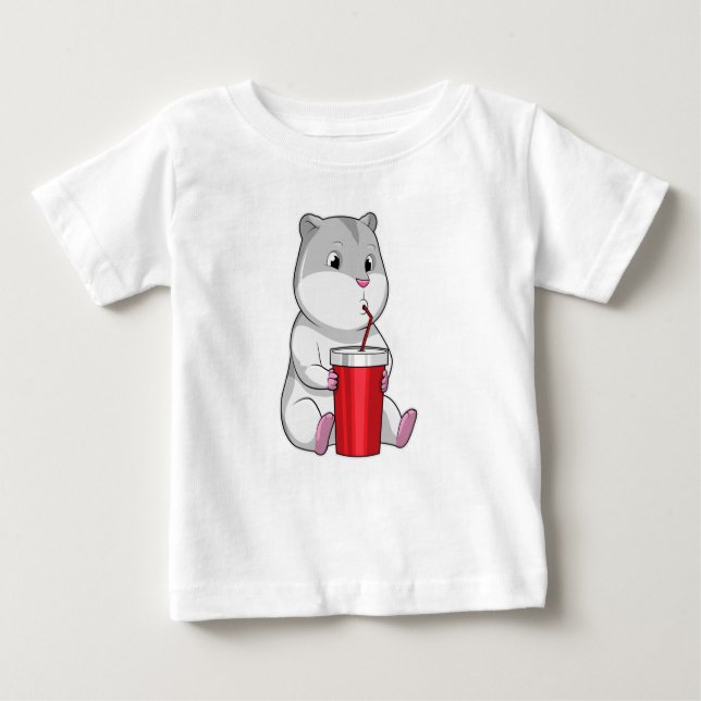 Camiseta De Bebé Hamster con paja Mug y Bebida (Anverso)