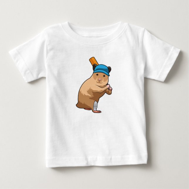 Camiseta De Bebé Hámster en Cricket con bate de críquet (Anverso)