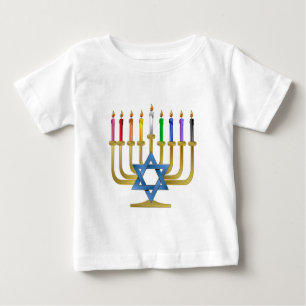 Camiseta De Bebé Hanukkah Candles Rainbow Gold Menorah