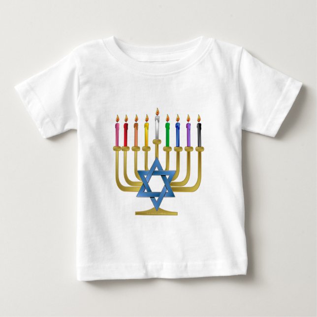 Camiseta De Bebé Hanukkah Candles Rainbow Gold Menorah (Anverso)