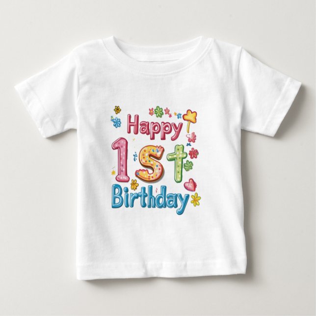 Camiseta De Bebé Happy 1st Birthday – Colorful Birthday Celebration (Anverso)